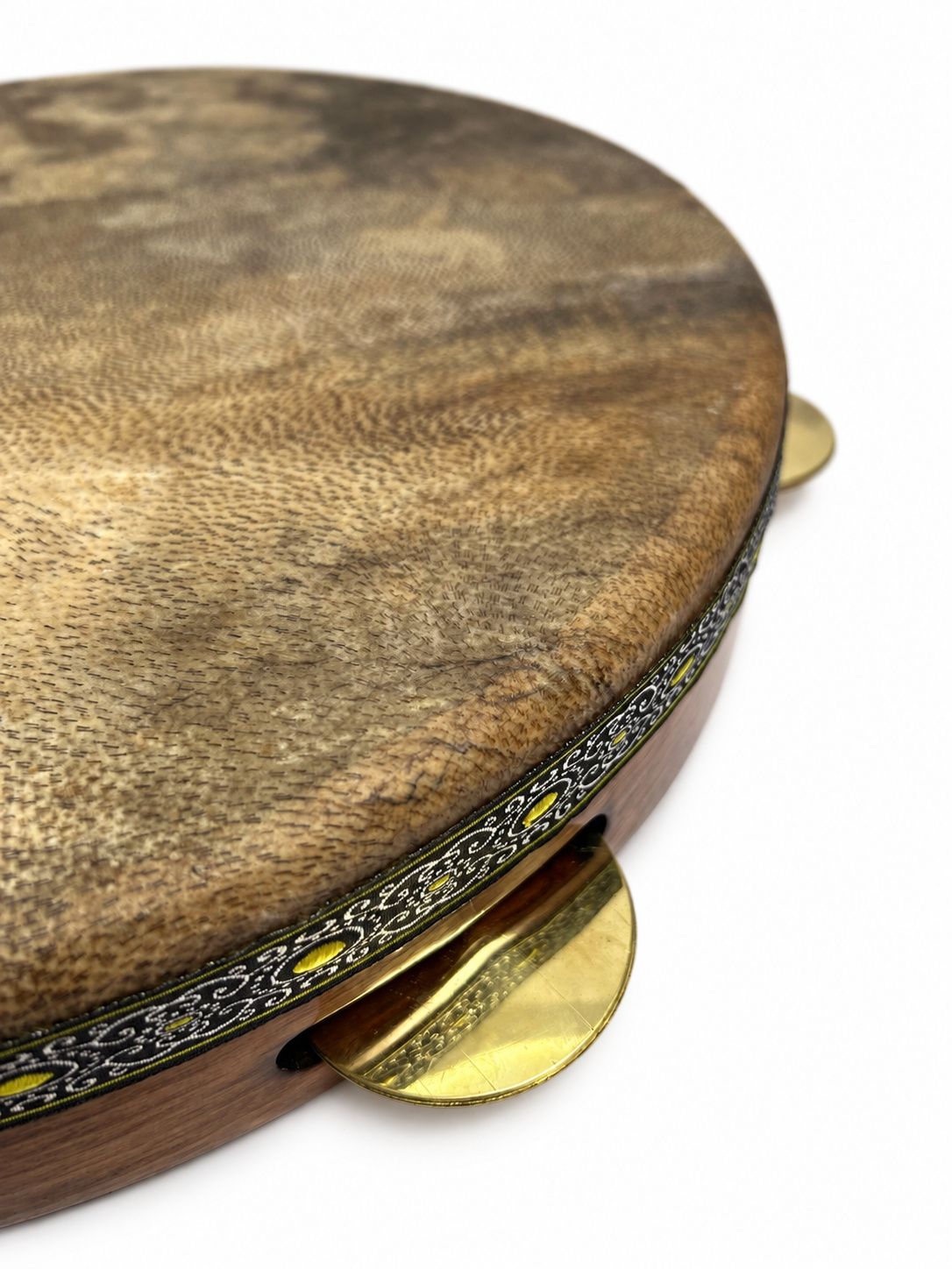 Frame drum 40 см с тарелочкам, встроенная настройка, натуральная козья кожа — изображение 2